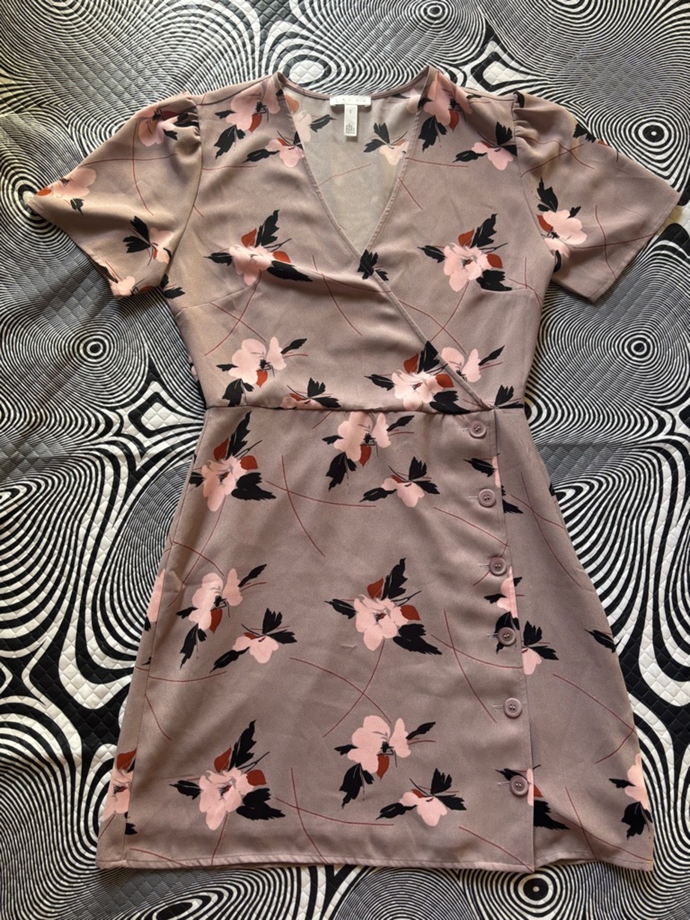 Leith Mauve Floral Wrap Mini Dress